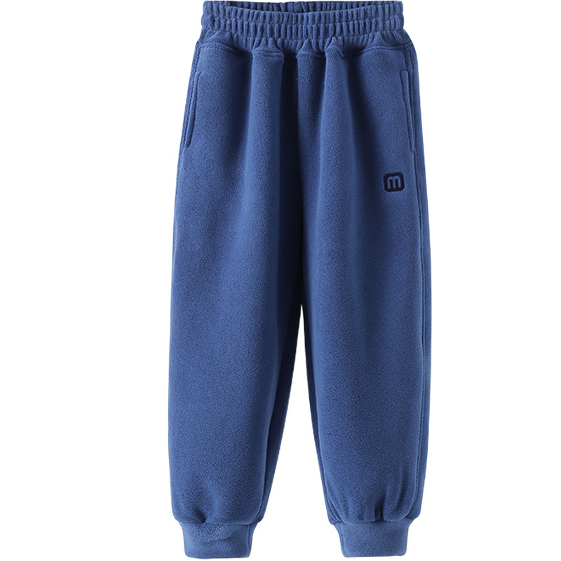 Unisex dječje hlače s fleece podstavom za zimu, sportski stil, baršunasta tkanina, 97,5% polyester, srednji pojas
