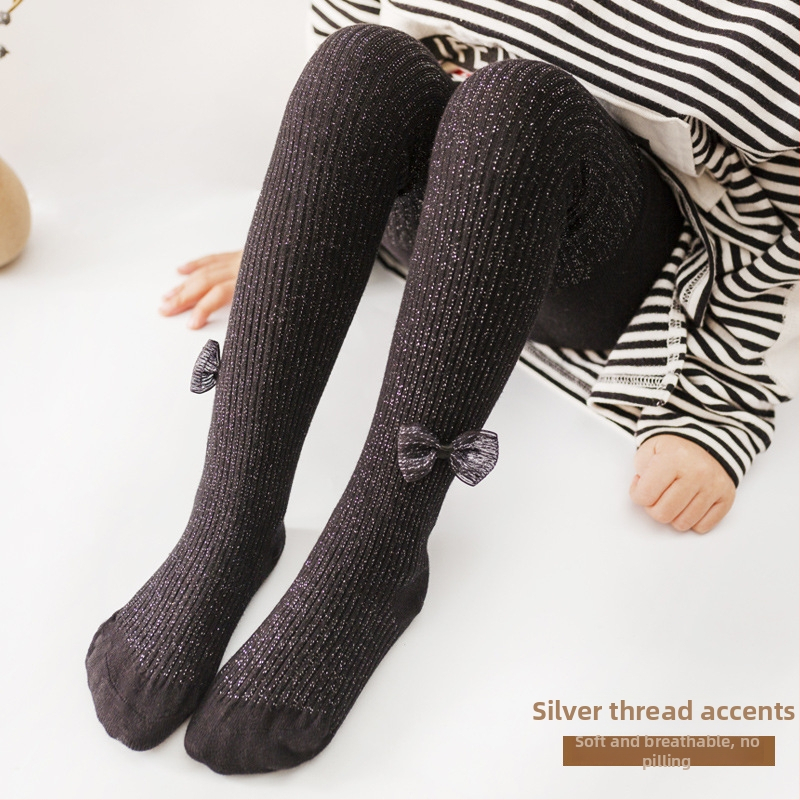 Bērnu zeķtītes ar spīdīgu loku, korejiešu stilā, kokvilna 79%, vidējais viduklis, vecums 3–8 gadi