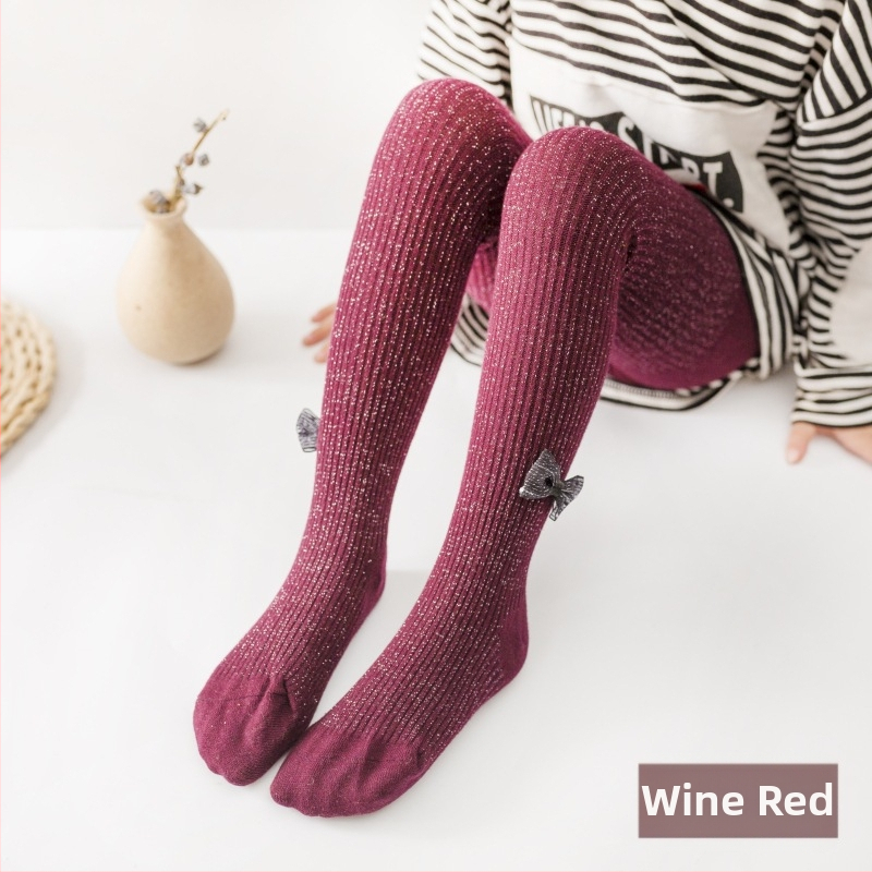 Bērnu zeķtītes ar spīdīgu loku, korejiešu stilā, kokvilna 79%, vidējais viduklis, vecums 3–8 gadi