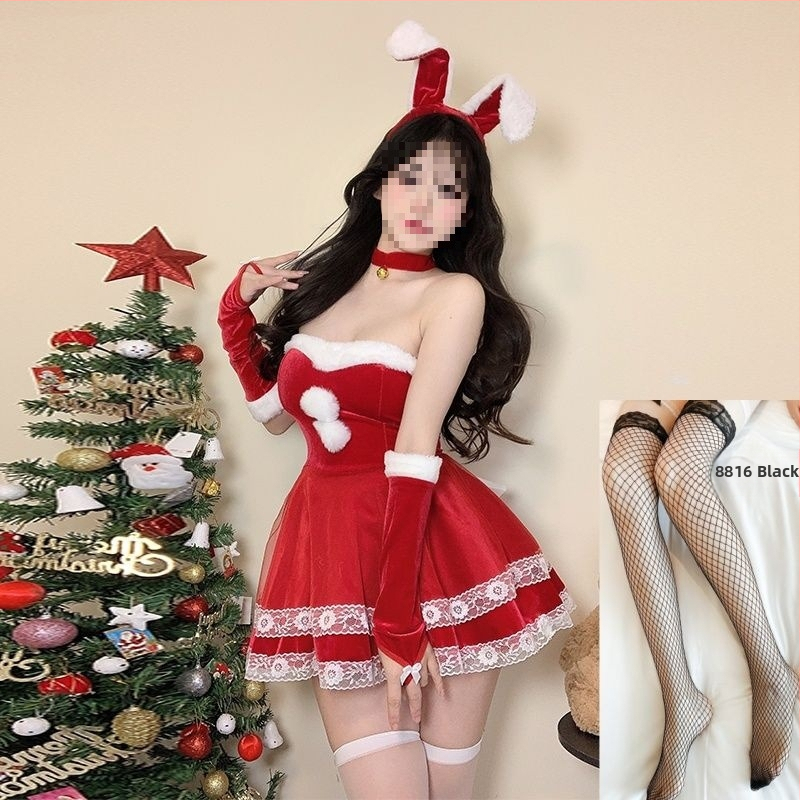 Cosplay kostīms za zaķa meiteni - universāls, stjuardess stila komplekts ar kažokādas apkakli, bez piedurknēm, spandeksa maisījums, piecu ceturtdaļu garuma bikses, pavasaris 2025