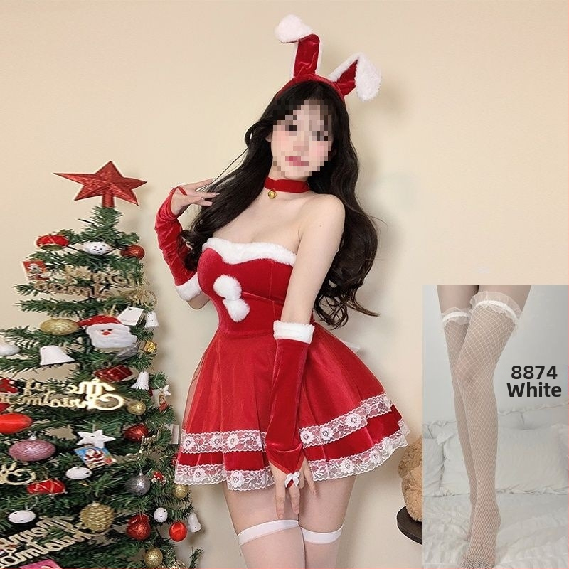 Cosplay kostīms za zaķa meiteni - universāls, stjuardess stila komplekts ar kažokādas apkakli, bez piedurknēm, spandeksa maisījums, piecu ceturtdaļu garuma bikses, pavasaris 2025