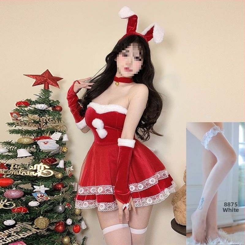 Cosplay kostīms za zaķa meiteni - universāls, stjuardess stila komplekts ar kažokādas apkakli, bez piedurknēm, spandeksa maisījums, piecu ceturtdaļu garuma bikses, pavasaris 2025