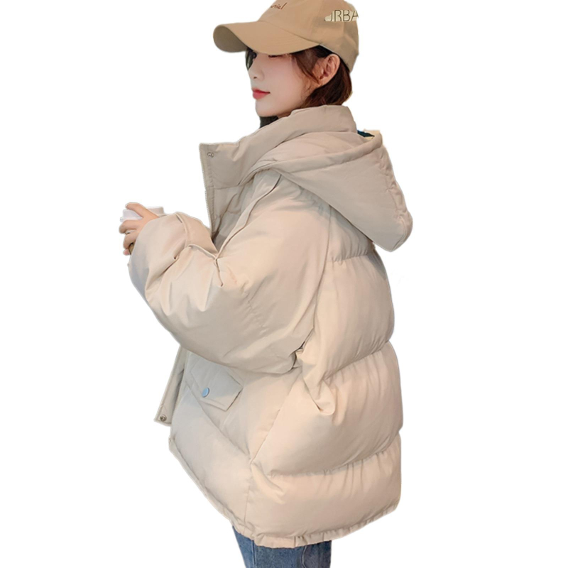 Moteriška medvilninė pūkuota striukė su užtrauktuku, polo apykaklė, ilgomis rankovėmis, tiesus kirpimas