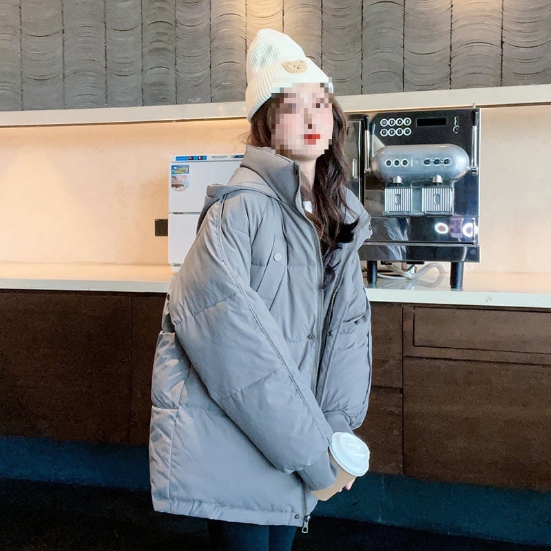 Moteriška medvilninė pūkuota striukė su užtrauktuku, polo apykaklė, ilgomis rankovėmis, tiesus kirpimas