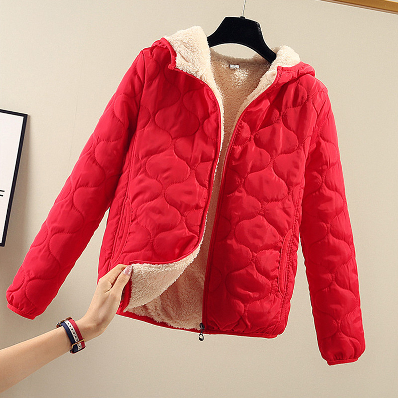 Moterų trumpas medvilnės pūkuotas švarkas su gobtuvu, užtrauktukas, labai stora užpildo sluoksnis, poliesterio audinys