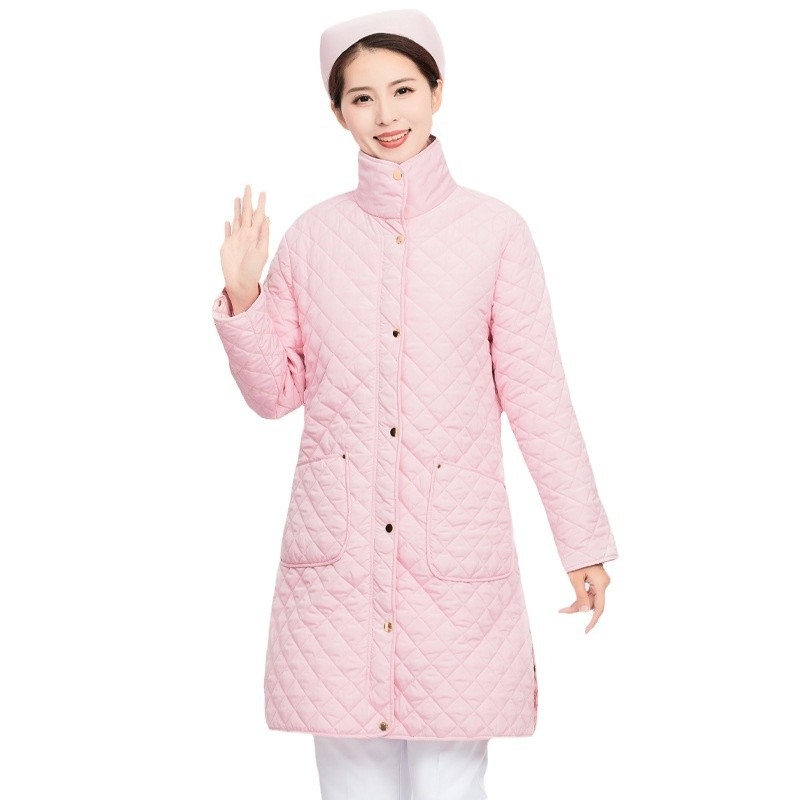 Slaugytojo palto su medvilnės įdaru, poliesterio audinys, ilgas kirpimas, ilgos rankovės, vienos eilės užsegimas