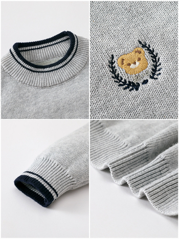 Pulover de iarnă pentru copii, velur tricotat, gros, cu logo brodat; tricot de bumbac (58,2% bumbac), guler rotund, mâneci lungi