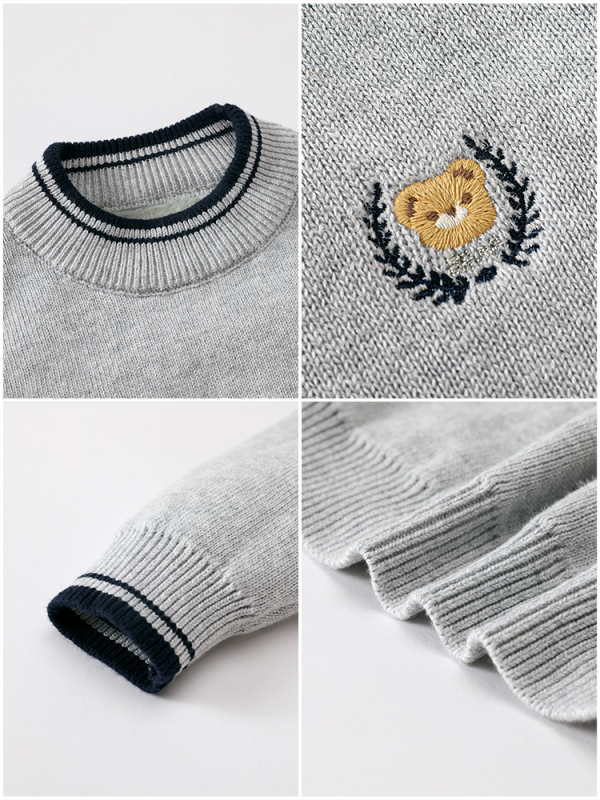 Pulover de iarnă pentru copii, velur tricotat, gros, cu logo brodat; tricot de bumbac (58,2% bumbac), guler rotund, mâneci lungi