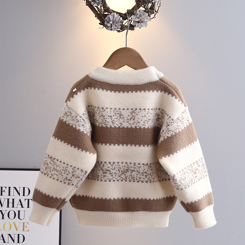 Bērnu adījuma džemperis no Korejas velūra, biezs, garās piedurknes, apaļš kakls, burta raksts, 3–8 gadu vecums, rudens 2025