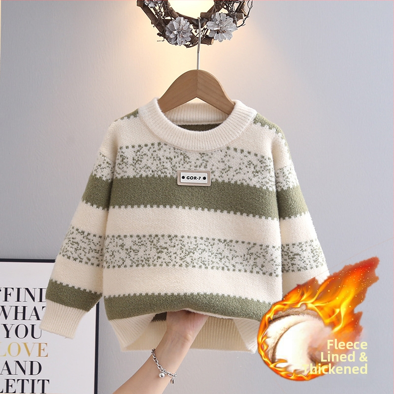 Bērnu adījuma džemperis no Korejas velūra, biezs, garās piedurknes, apaļš kakls, burta raksts, 3–8 gadu vecums, rudens 2025