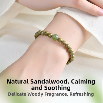 Zeleni sandalwood narukvica s Hetian jade perlama, unisex, prirodni stil, proljeće 2025