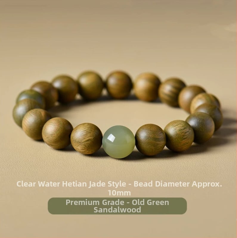 Zeleni sandalwood narukvica s Hetian jade perlama, unisex, prirodni stil, proljeće 2025