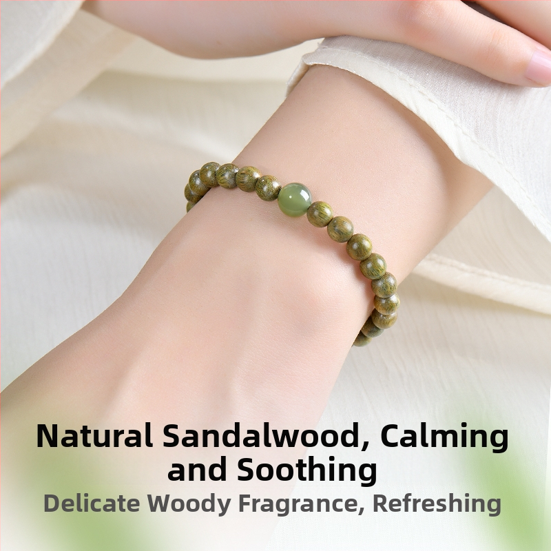 Zeleni sandalwood narukvica s Hetian jade perlama, unisex, prirodni stil, proljeće 2025