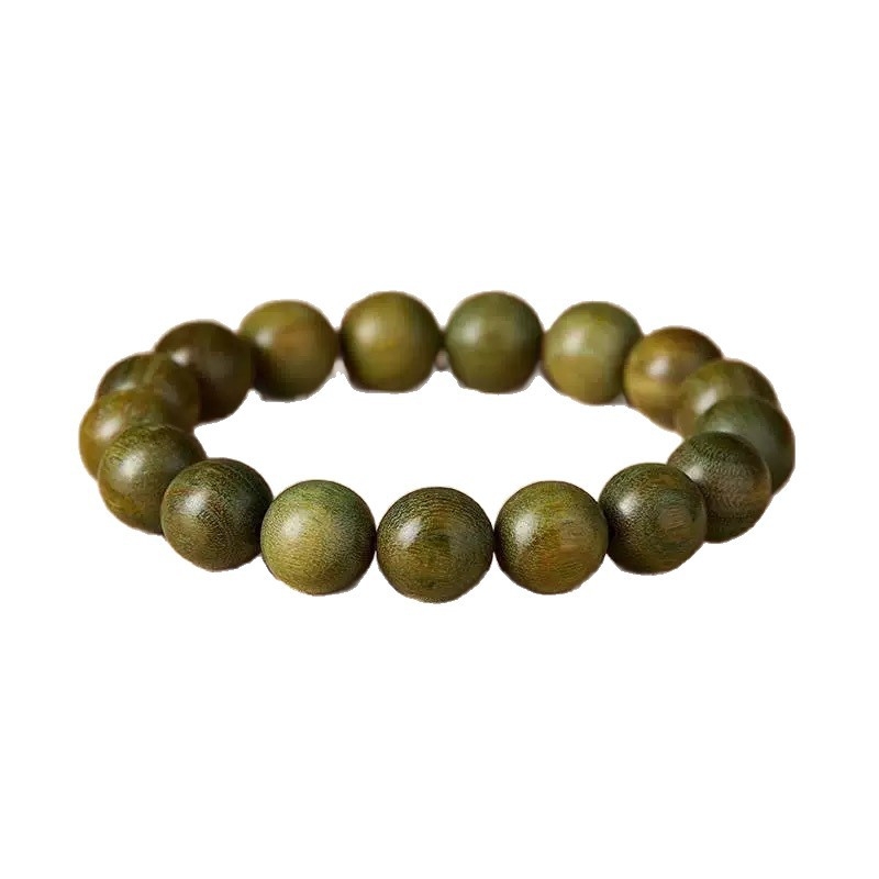 Zeleni sandalwood narukvica s Hetian jade perlama, unisex, prirodni stil, proljeće 2025