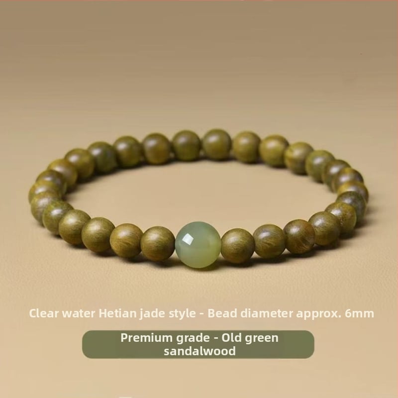 Zeleni sandalwood narukvica s Hetian jade perlama, unisex, prirodni stil, proljeće 2025