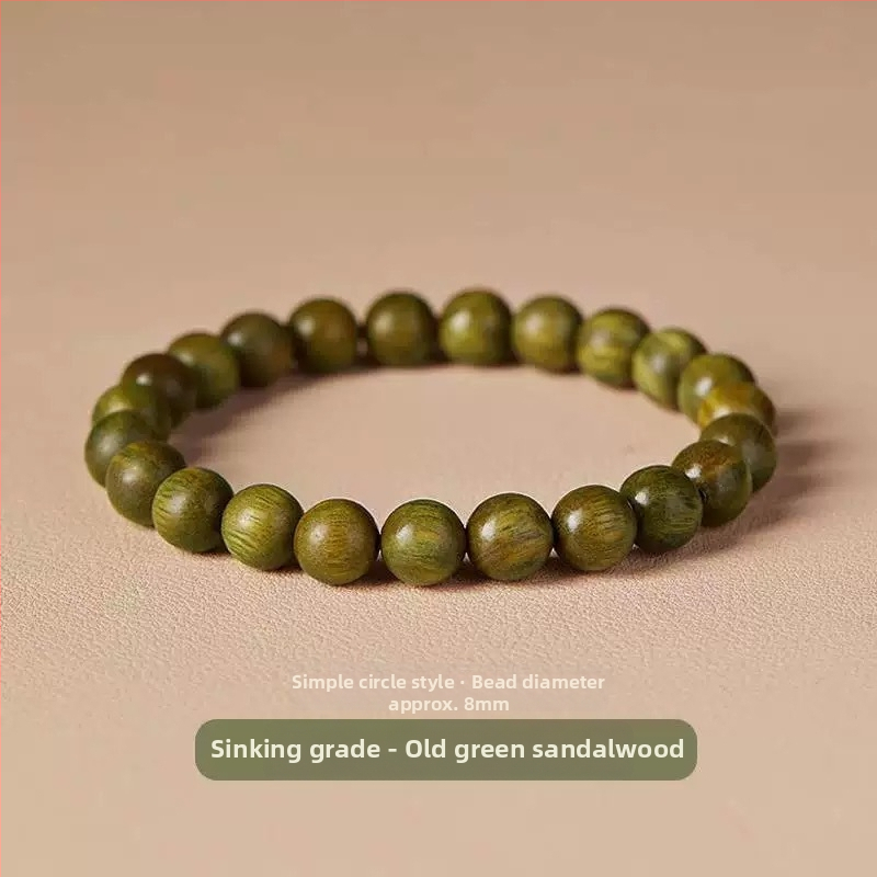 Zeleni sandalwood narukvica s Hetian jade perlama, unisex, prirodni stil, proljeće 2025