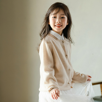 Dječji kardigan od 100% vune s okruglim izrezom, dugim rukavima, pleteni pulover za djecu od 8 godina