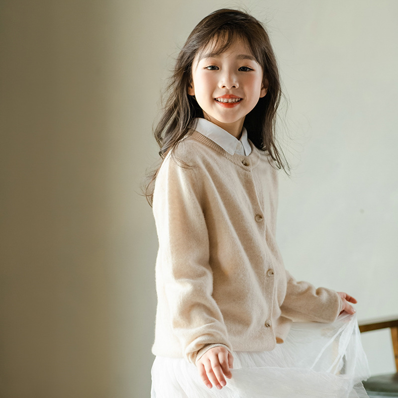 Dječji kardigan od 100% vune s okruglim izrezom, dugim rukavima, pleteni pulover za djecu od 8 godina