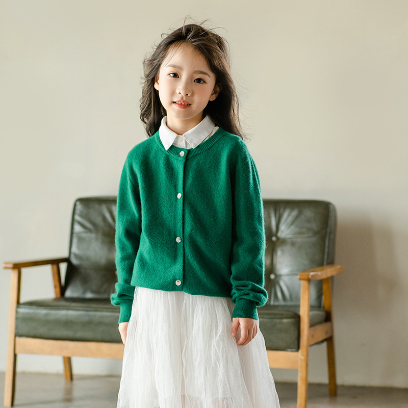 Dječji kardigan od 100% vune s okruglim izrezom, dugim rukavima, pleteni pulover za djecu od 8 godina