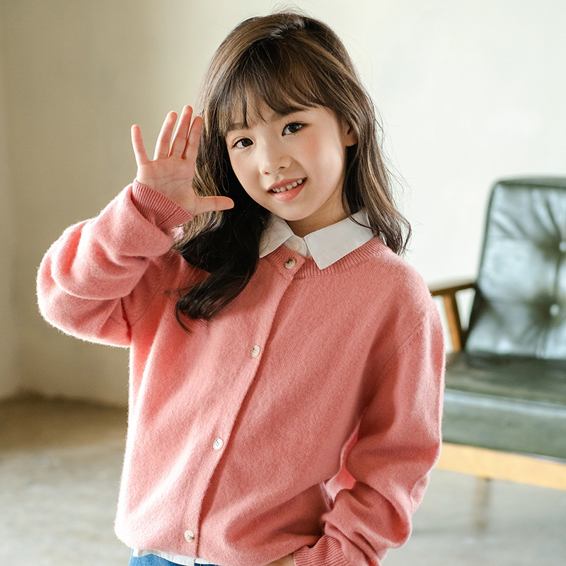 Dječji kardigan od 100% vune s okruglim izrezom, dugim rukavima, pleteni pulover za djecu od 8 godina