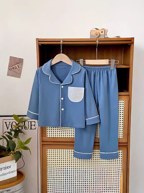 Dječji pidžama set od čistog pamuka, unisex s dugim rukavima i kardiganom te hlačama, dvodijelni, za jesen-zimu, retro boja