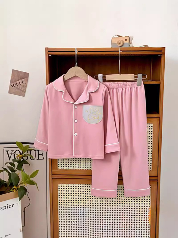 Dječji pidžama set od čistog pamuka, unisex s dugim rukavima i kardiganom te hlačama, dvodijelni, za jesen-zimu, retro boja