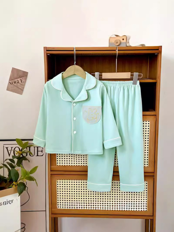 Dječji pidžama set od čistog pamuka, unisex s dugim rukavima i kardiganom te hlačama, dvodijelni, za jesen-zimu, retro boja