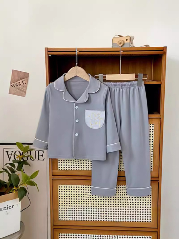 Dječji pidžama set od čistog pamuka, unisex s dugim rukavima i kardiganom te hlačama, dvodijelni, za jesen-zimu, retro boja