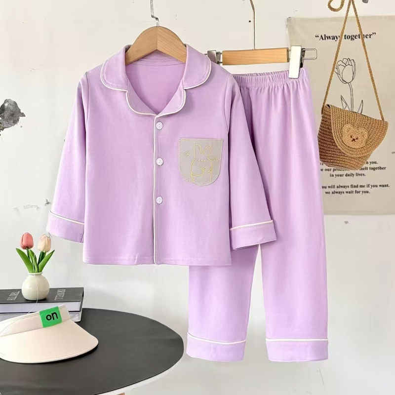 Dječji pidžama set od čistog pamuka, unisex s dugim rukavima i kardiganom te hlačama, dvodijelni, za jesen-zimu, retro boja