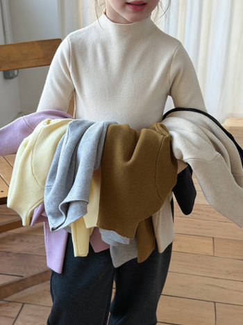 Pulover tricotat pentru copii, stil coreean, guler înalt, mâneci lungi, pentru vârsta 3–8 ani, amestec acrilic 57%/ nylon 14%/ polyester 29%, atingere moale, iarnă 2025
