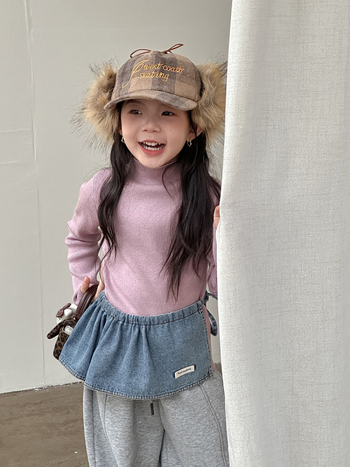 Pulover tricotat pentru copii, stil coreean, guler înalt, mâneci lungi, pentru vârsta 3–8 ani, amestec acrilic 57%/ nylon 14%/ polyester 29%, atingere moale, iarnă 2025