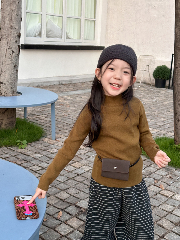 Pulover tricotat pentru copii, stil coreean, guler înalt, mâneci lungi, pentru vârsta 3–8 ani, amestec acrilic 57%/ nylon 14%/ polyester 29%, atingere moale, iarnă 2025