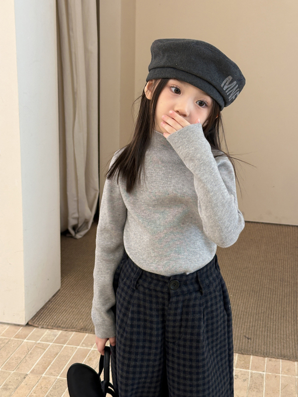 Pulover tricotat pentru copii, stil coreean, guler înalt, mâneci lungi, pentru vârsta 3–8 ani, amestec acrilic 57%/ nylon 14%/ polyester 29%, atingere moale, iarnă 2025