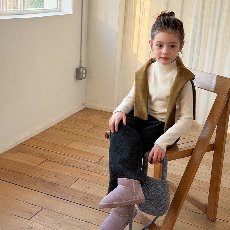 Pulover tricotat pentru copii, stil coreean, guler înalt, mâneci lungi, pentru vârsta 3–8 ani, amestec acrilic 57%/ nylon 14%/ polyester 29%, atingere moale, iarnă 2025