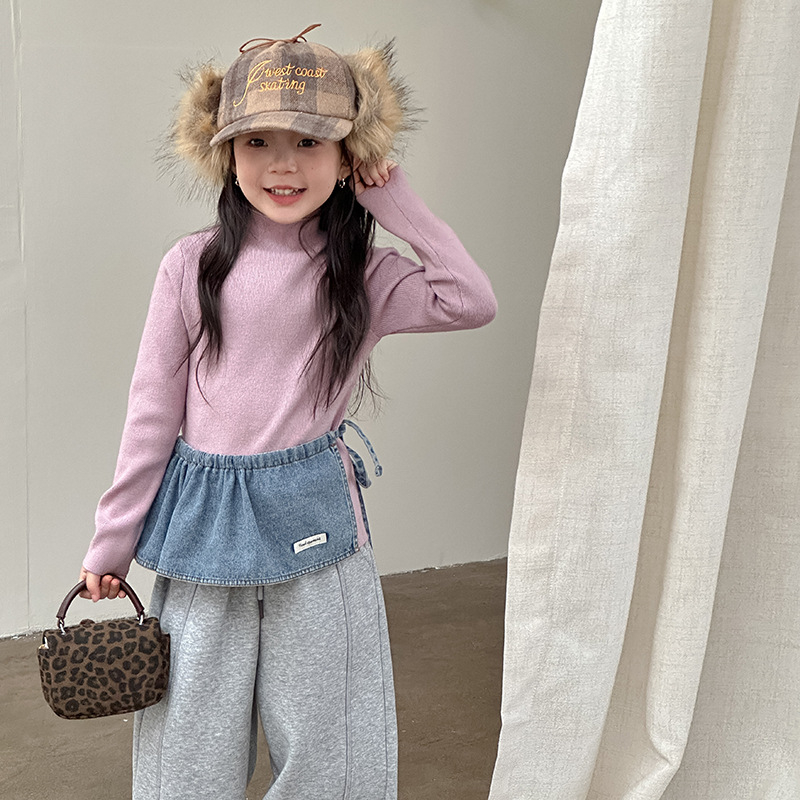 Pulover tricotat pentru copii, stil coreean, guler înalt, mâneci lungi, pentru vârsta 3–8 ani, amestec acrilic 57%/ nylon 14%/ polyester 29%, atingere moale, iarnă 2025