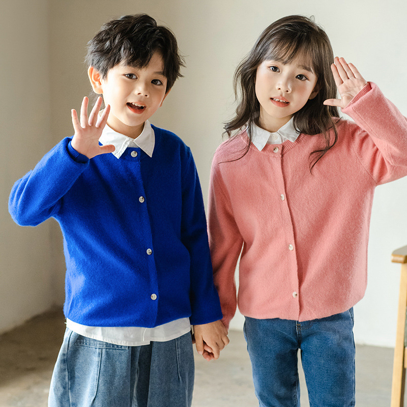 Dječji vuneni kardigan s okruglim izrezom, unisex, 100% vuna, dugi rukav, pogodno za jesen-zimu-proljeće