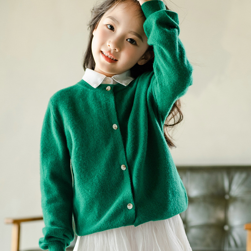 Dječji vuneni kardigan s okruglim izrezom, unisex, 100% vuna, dugi rukav, pogodno za jesen-zimu-proljeće