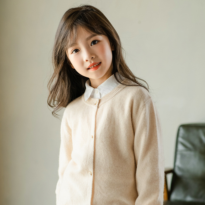 Dječji vuneni kardigan s okruglim izrezom, unisex, 100% vuna, dugi rukav, pogodno za jesen-zimu-proljeće