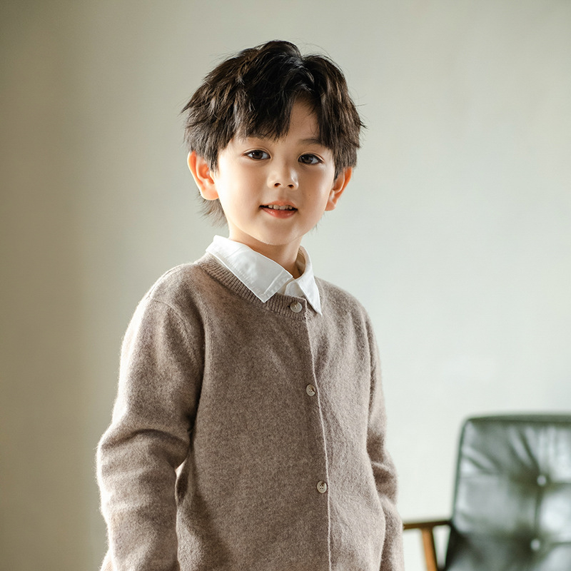 Dječji vuneni kardigan s okruglim izrezom, unisex, 100% vuna, dugi rukav, pogodno za jesen-zimu-proljeće