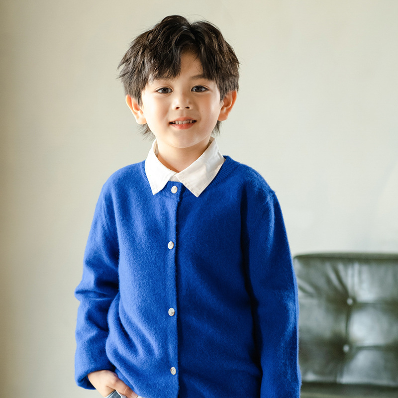 Dječji vuneni kardigan s okruglim izrezom, unisex, 100% vuna, dugi rukav, pogodno za jesen-zimu-proljeće