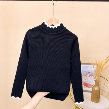 Dječji pulover u korejskom stilu s flis podstavom, pleteni, dugi rukav, akril 50% smjesa, jesen-zima