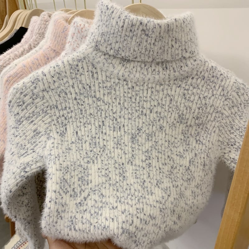 Dječji džemper od norkine dlake, korejskog stila, visok ovratnik, debeli pleteni materijal, 100% norka, za djecu 3-8 godina
