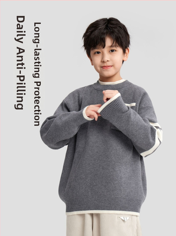 Bērnu svītrainas adīts džemperis, garās piedurknes, apaļš kakls, galvenā auduma 77% poliestera, korejiešu stils