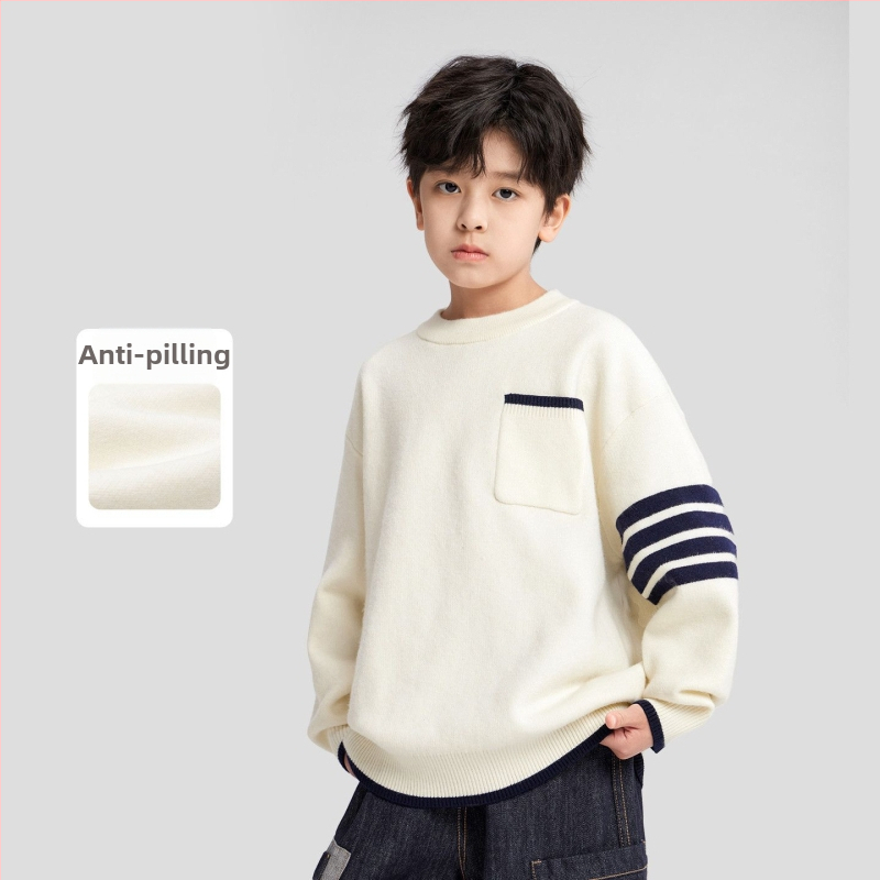 Bērnu svītrainas adīts džemperis, garās piedurknes, apaļš kakls, galvenā auduma 77% poliestera, korejiešu stils