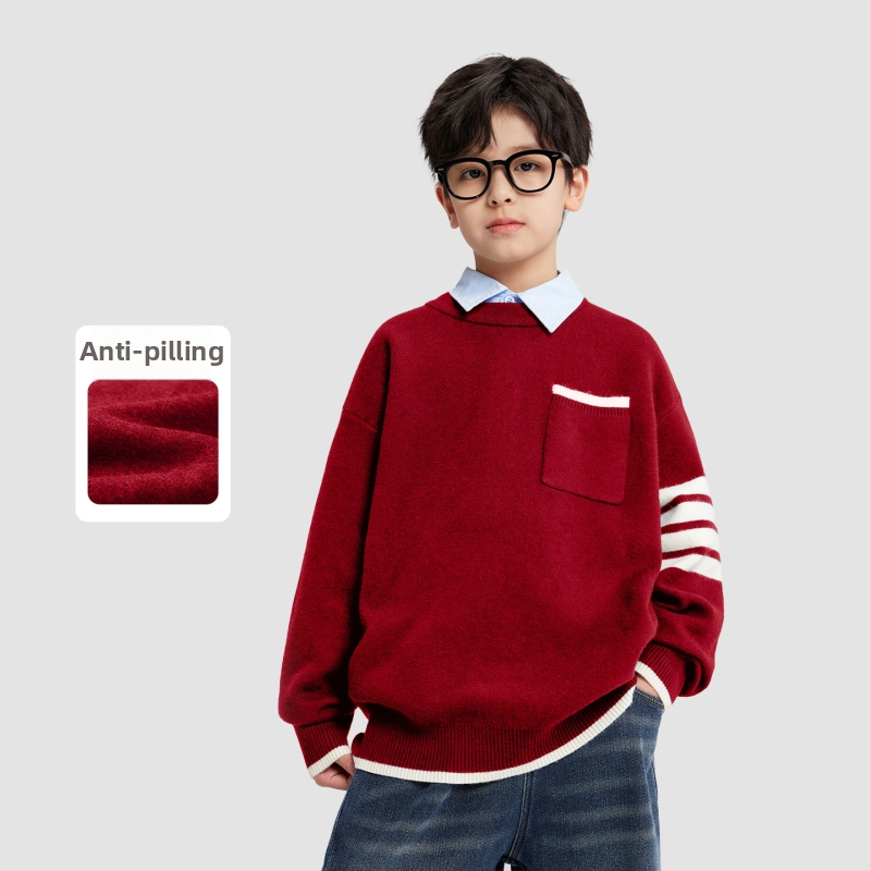 Bērnu svītrainas adīts džemperis, garās piedurknes, apaļš kakls, galvenā auduma 77% poliestera, korejiešu stils