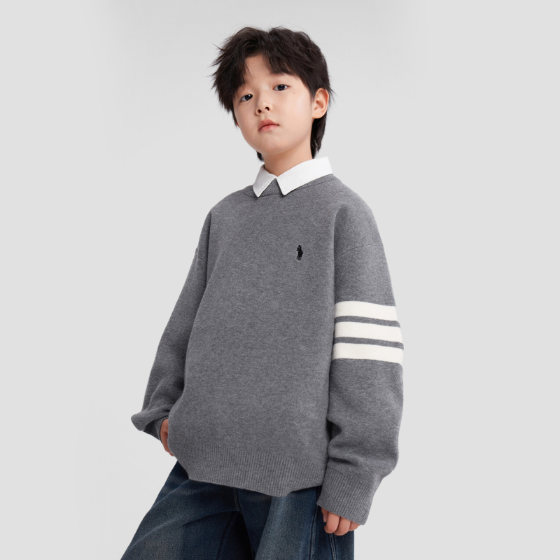 Bērnu svītrainas adīts džemperis, garās piedurknes, apaļš kakls, galvenā auduma 77% poliestera, korejiešu stils