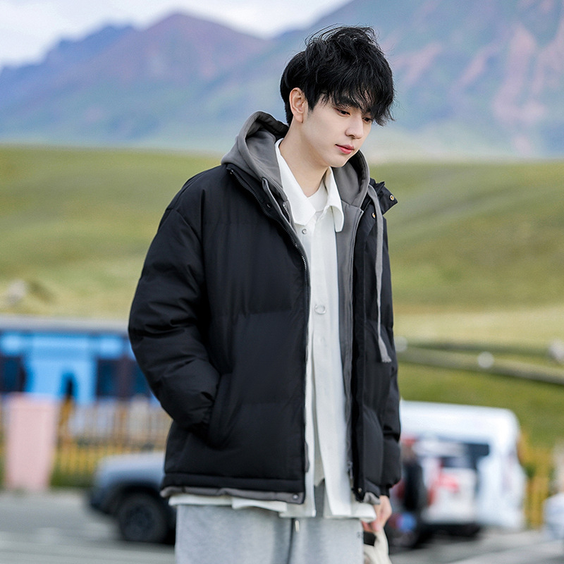 Muška puffer jakna s kapuljom, debela, punjena poliesterom, glavni materijal poliester, zatvarač