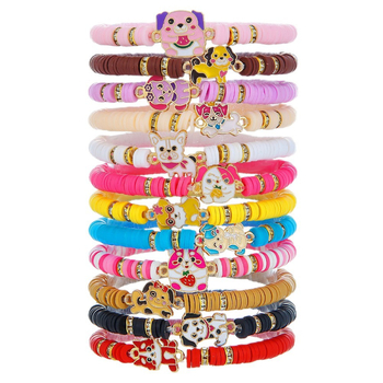 Set narukvica s motivom životinja (mačka i štenci), ručno izrađene perle od polimernog glinenog materijala, detalji leptira, boemski stil, unisex