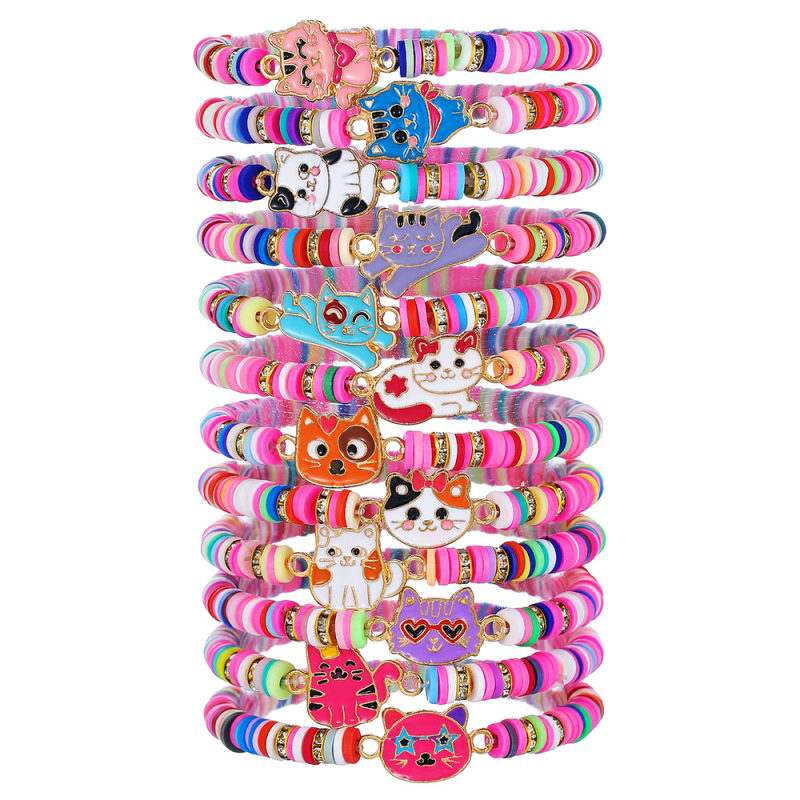 Set narukvica s motivom životinja (mačka i štenci), ručno izrađene perle od polimernog glinenog materijala, detalji leptira, boemski stil, unisex