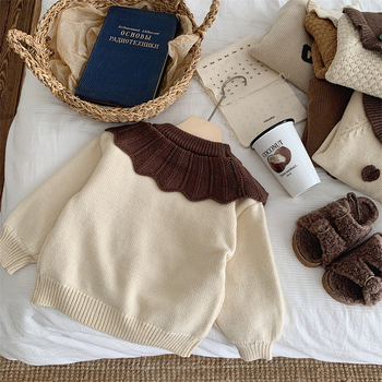 Dječji pleteni džemper u korejskom stilu, s flis podstavom i točkastim uzorkom